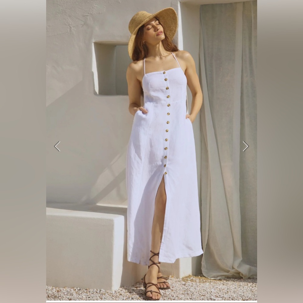 Anthropologie button front midi dress linen blend